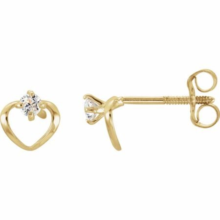 14k Yellow Imitation White Cubic Zirconia Youth Heart Earrings