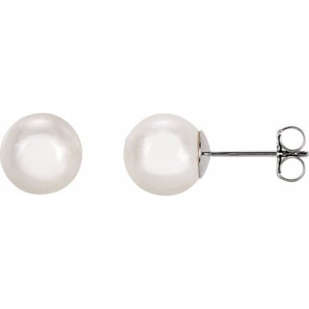14k White 8 Mm Cultured White Akoya Pearl Earrings