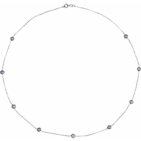 14k White  Cultured Black Freshwater Pearl 9-station 18' Station Necklace