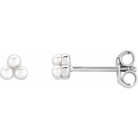 14k White Cultured White Freshwater Pearl Cluster Earrings