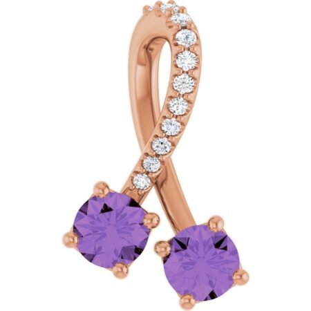 14k Rose Natural Amethyst & .05 Ctw Natural Diamond Pendant