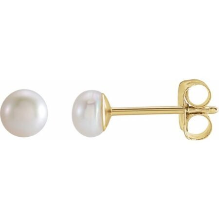 14k Yellow 3 Mm Cultured White Freshwater Pearl Earrings