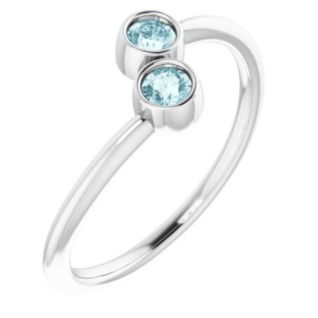 14k White Natural Sky Blue Topaz Two-stone Ring