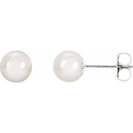 14k White 6 Mm Cultured White Akoya Pearl Earrings