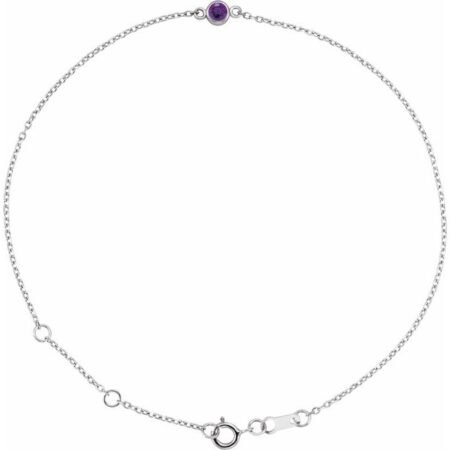 14k White Natural Amethyst Bezel-set Solitaire 6 1/2-7 1/2' Bracelet