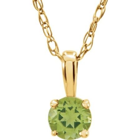 14k Yellow 3 Mm Imitation Peridot Youth Solitaire 14' Necklace