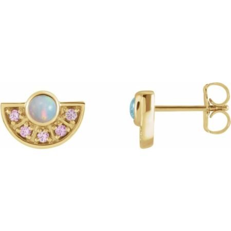 14k Yellow Natural Ethiopian Opal & Natural Pink Sapphire Fan Earrings