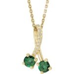 14k Yellow Natural Emerald & .05 Ctw Natural Diamond 16-18' Necklace