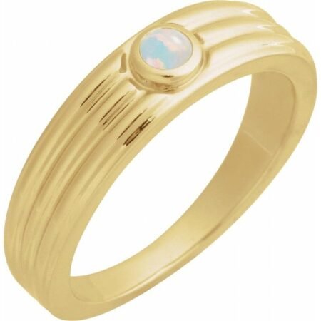 14k Yellow 3 Mm Round Natural White Opal Cabochon Ring