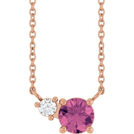 14k Rose Natural Pink Tourmaline & .06 Ct Natural Diamond 18' Necklace