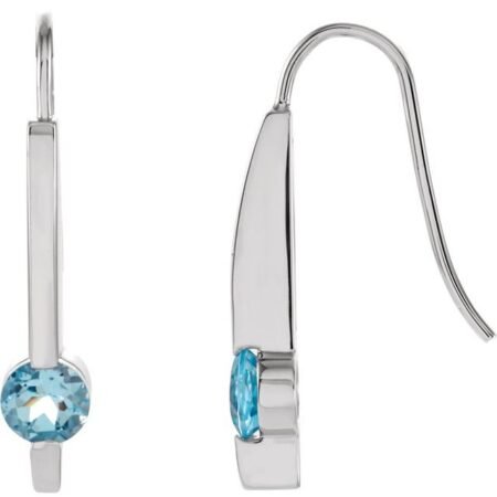 14k White Natural Aquamarine Bar Earrings