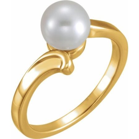 14k Yellow Cultured White Akoya Pearl Ring