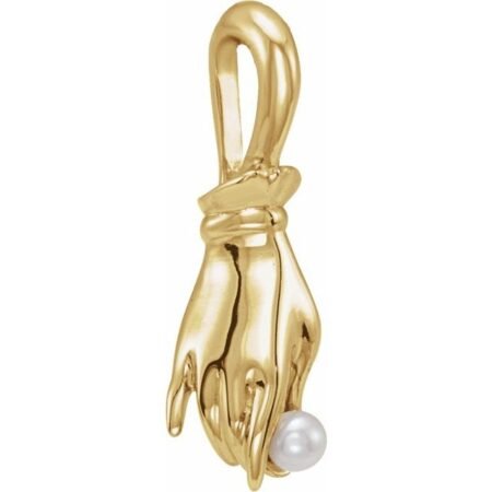 14k Yellow Cultured White Seed Pearl Buddha Hand Pendant
