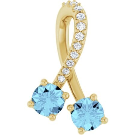 14k Yellow Natural Aquamarine & .05 Ctw Natural Diamond Pendant