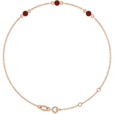 14k Rose Natural Mozambique Garnet Bezel-set Three-stone 6 1/2-7 1/2' Bracelet