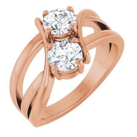 14k Rose 1 Ctw Natural Diamond Two-stone Ring