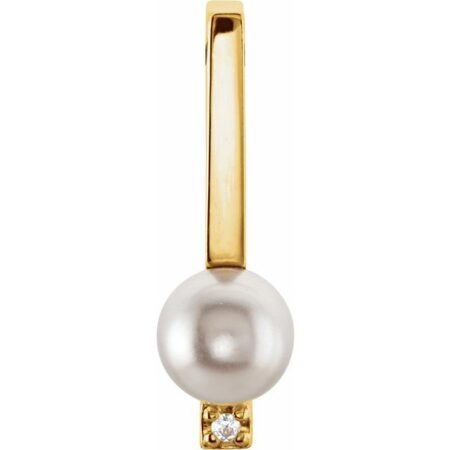 14k Yellow Cultured White Freshwater Pearl & .01 Ct Natural Diamond Pendant