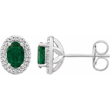 Sterling Silver Lab-grown Emerald & .025 Ctw Natural Diamond Earrings