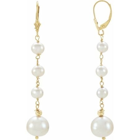 14k Yellow Cultured White Freshwater Pearl Earrings