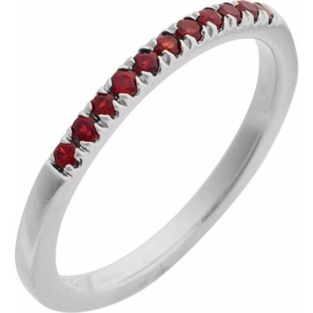 14k White Natural Mozambique Garnet Stackable Ring