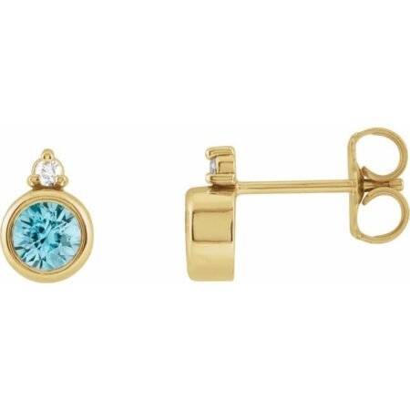 14k Yellow 4 Mm Natural Blue Zircon & .03 Ctw Natural Diamond Earrings
