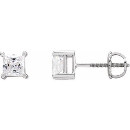 14k White 4.5x4.5 Mm Square Imitation White Cubic Zirconia Earrings