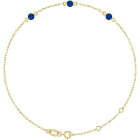 14k Yellow Natural Blue Sapphire Bezel-set Three-stone 6 1/2-7 1/2' Bracelet
