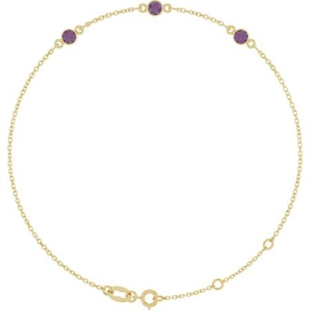 14k Yellow Lab-grown Alexandrite Bezel-set Three-stone 6 1/2-7 1/2' Bracelet