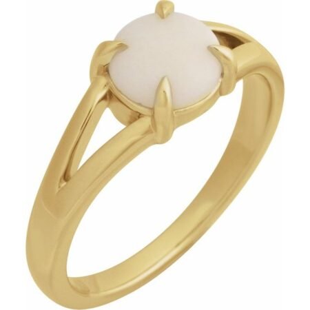 14k Yellow Natural White Opal Cabochon Ring