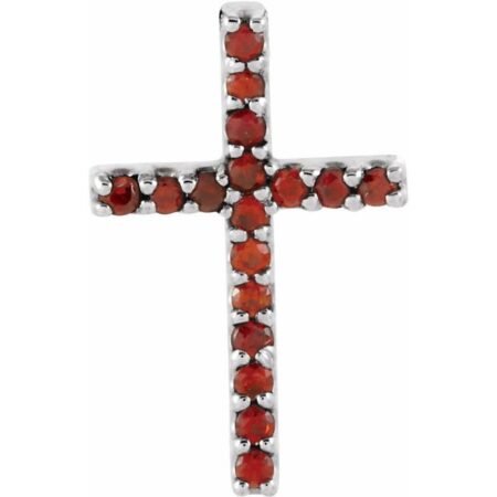 14k White Natural Mozambique Garnet Petite Cross Pendant