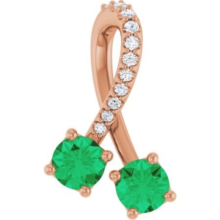 14k Rose Lab-grown Emerald & .05 Ctw Natural Diamond Pendant