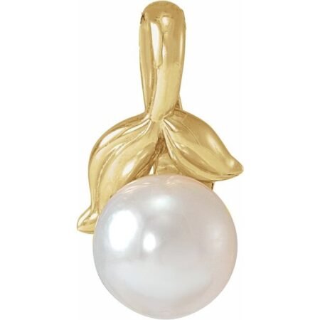 14k Yellow 4-4.5 Mm Cultured White Akoya Pearl Floral Pendant