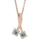 14k Rose Natural Aquamarine & .05 Ctw Natural Diamond 16-18' Necklace