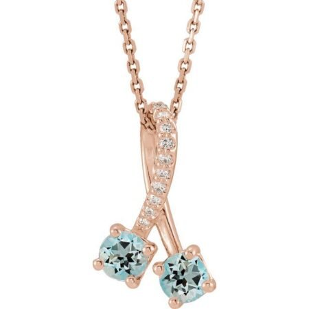14k Rose Natural Aquamarine & .05 Ctw Natural Diamond 16-18' Necklace