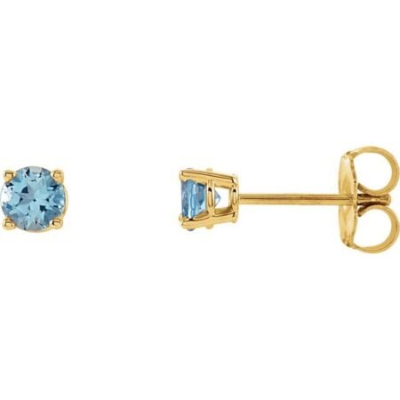 14k Yellow 4 Mm Natural Aquamarine Earrings