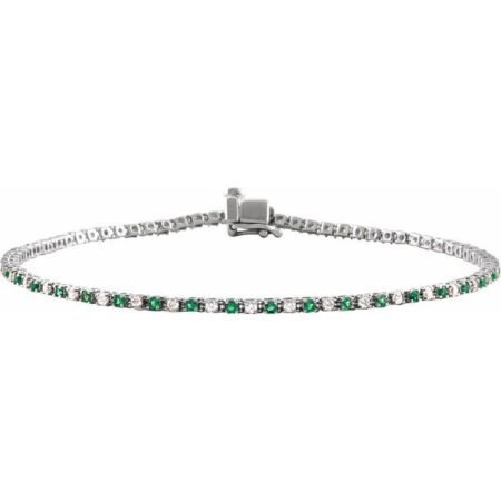 14k White Natural Emerald & 5/8 Ctw Natural Diamond Line 7 1/4' Bracelet