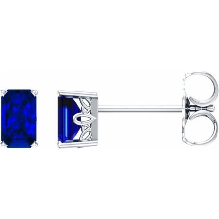 14k White Lab-grown Blue Sapphire Earrings