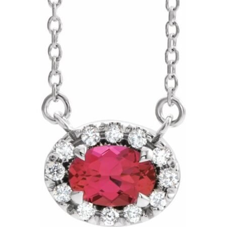 Sterling Silver 5x3 Mm Lab-grown Ruby & .05 Ctw Natural Diamond 18' Necklace