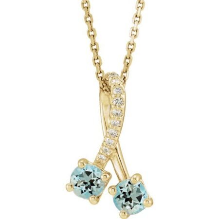 14k Yellow Natural Aquamarine & .05 Ctw Natural Diamond 16-18' Necklace