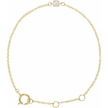 14k Yellow Imitation Pearl Youth Birthstone 4 1/2-5 1/2' Bracelet