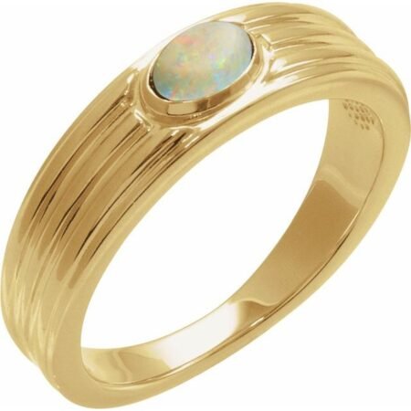 14k Yellow 5x3 Mm Oval Natural White Opal Cabochon Ring