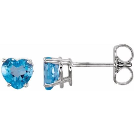 14k White Natural Swiss Blue Topaz Earrings
