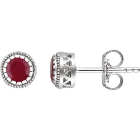 14k White Natural Ruby Stud Earrings