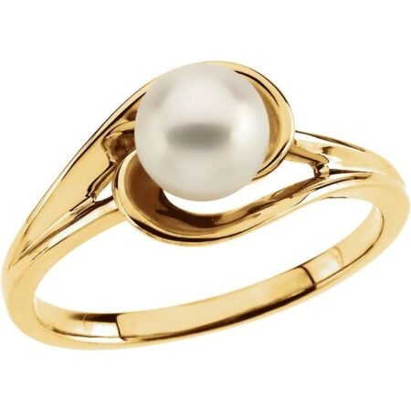 14k Yellow Cultured White Akoya Pearl Ring