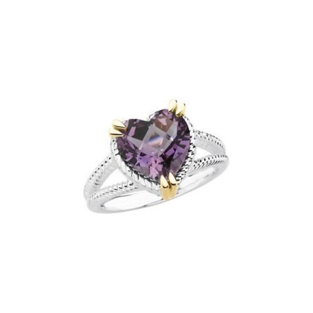 Sterling Silver & 14k Yellow Natural Amethyst Heart Ring
