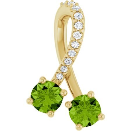 14k Yellow Natural Peridot & .05 Ctw Natural Diamond Pendant