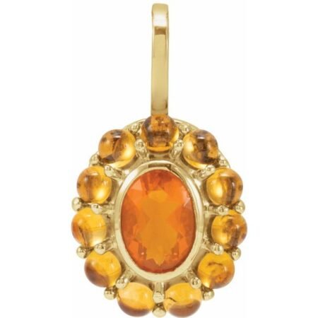 14k Yellow Natural Mexican Fire Opal & Natural Citrine Halo-style Pendant
