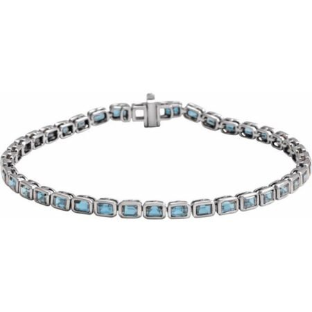 14k White Natural Sky Blue Topaz Line 7' Bracelet
