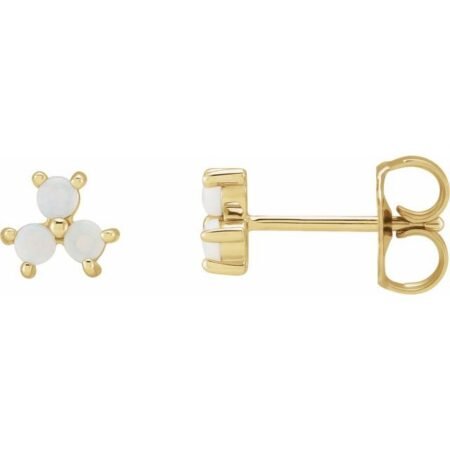 14k Yellow White Opal Three-stone Cabochon Earrings