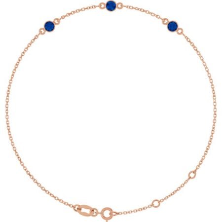 14k Rose Natural Blue Sapphire Bezel-set Three-stone 6 1/2-7 1/2' Bracelet